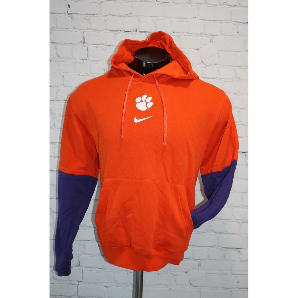 Nike Hoodie Men Medium Orange Clemson Tigers Colorblock Pullover Sweatshirt